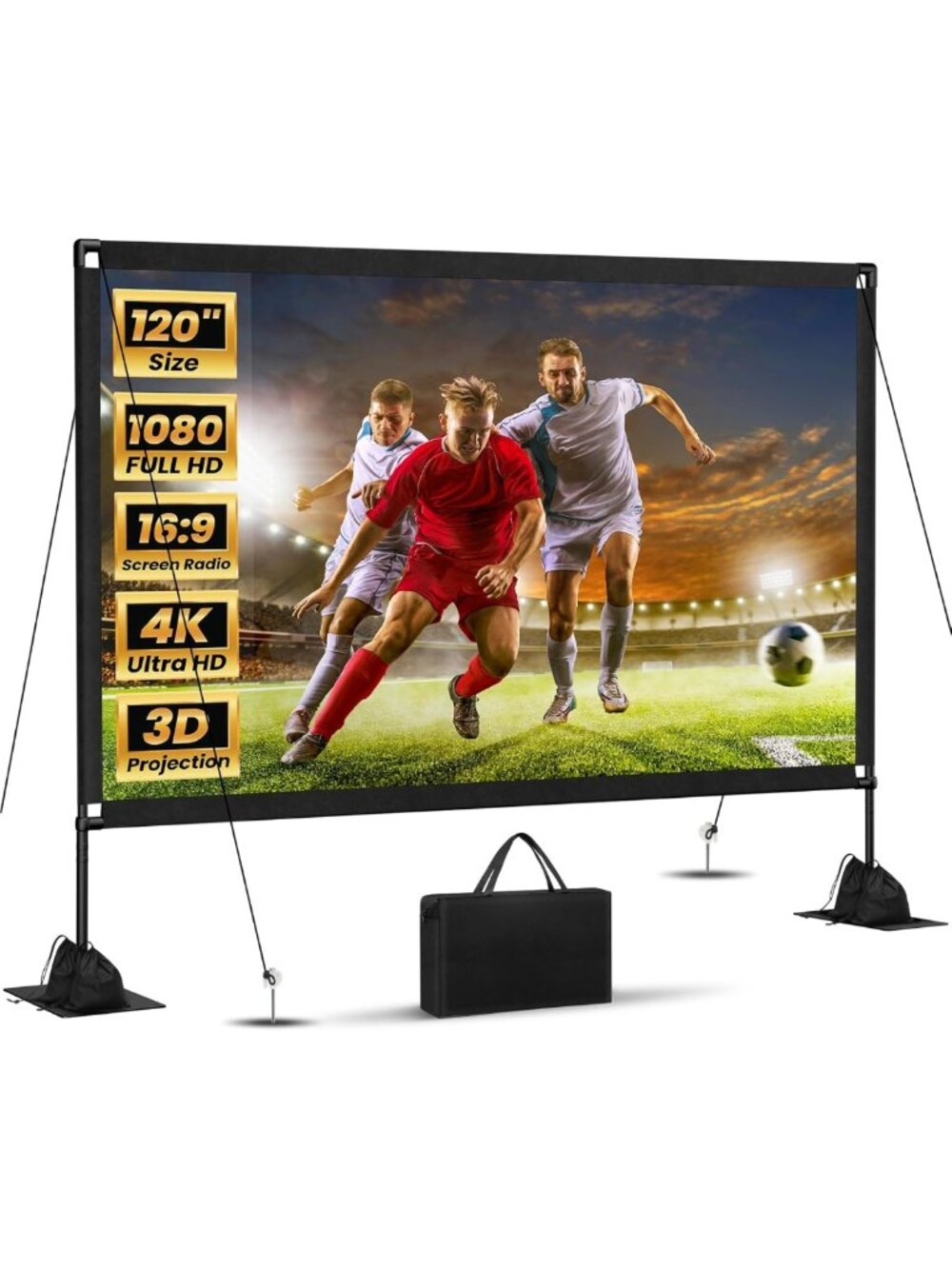 120-Inch Portable Projector Screen with Stand - 4K HD for Outdoor/Indoor Movie